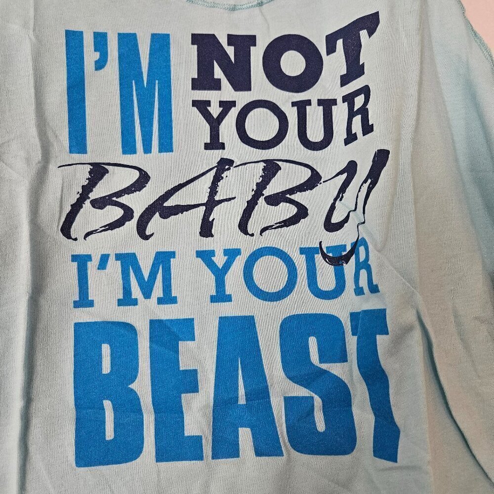 Beachbody  "I'm not your‎ baby I'm your beast" Tank Top LT Blue Muscle Tank  NWT